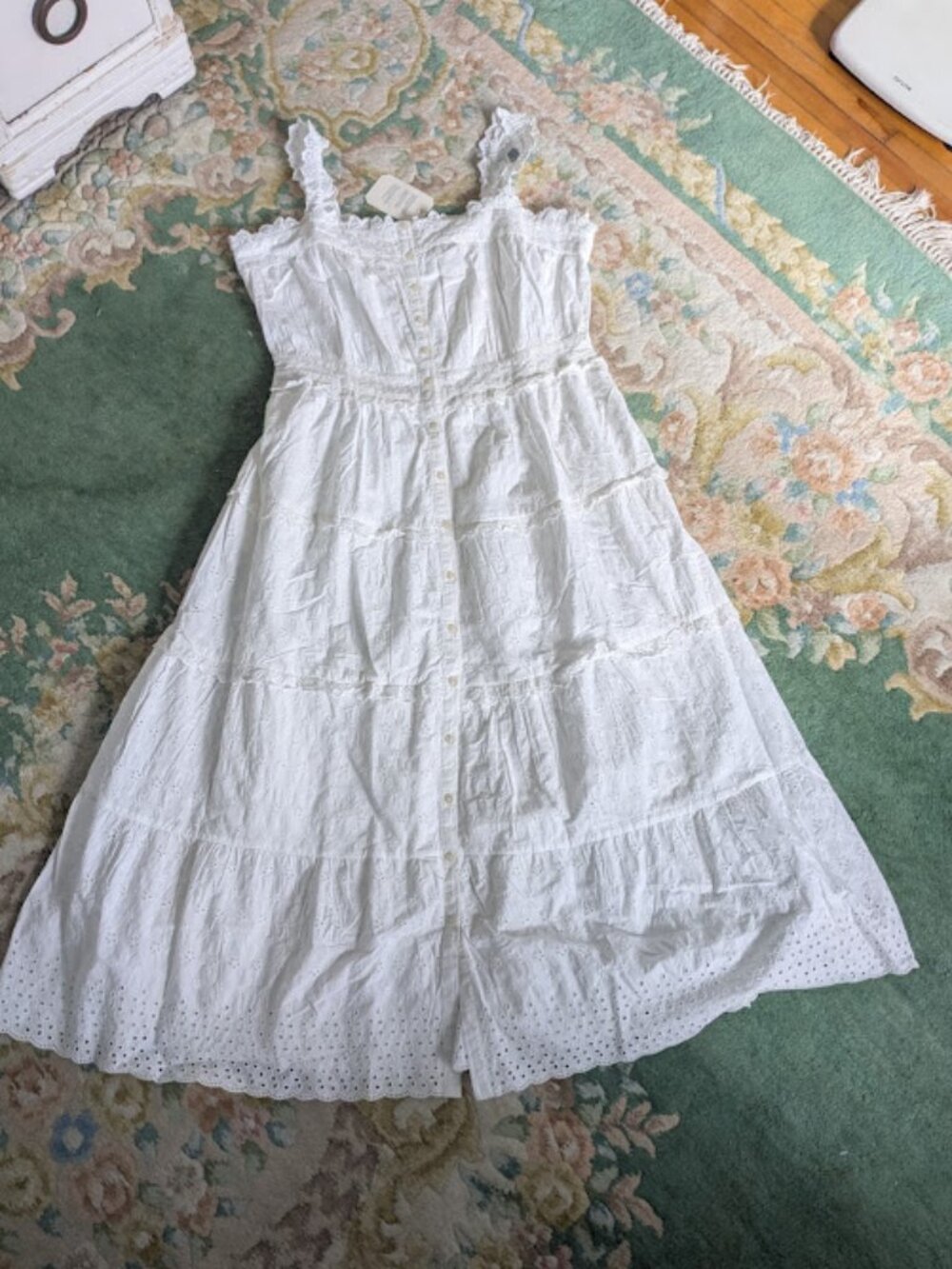 NEW GAP DÔEN Women Sz L Dress White Eyelet Midi Square Neck Lined Pockets